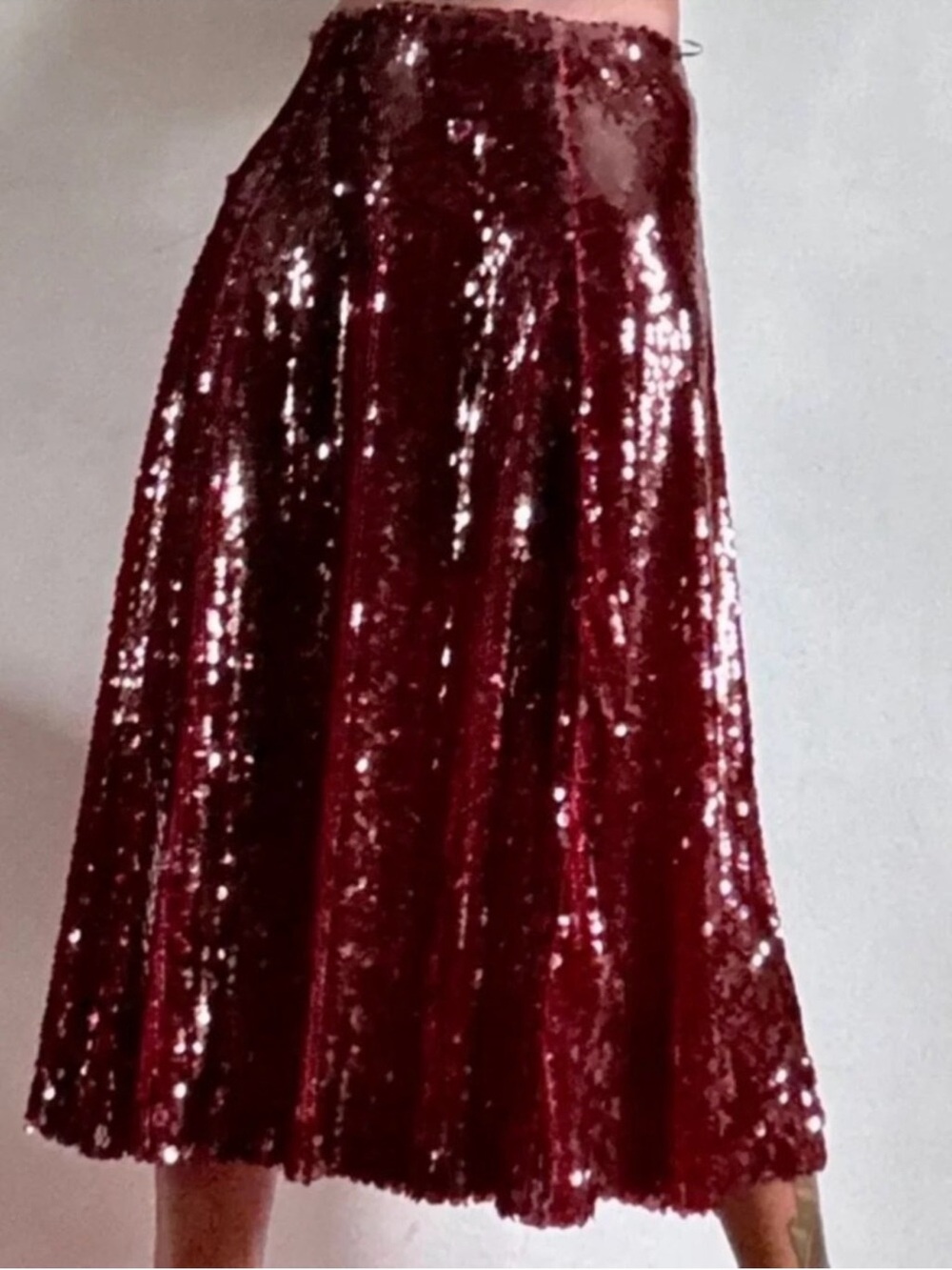 Zara Burgundy Sequin Midi Skirt